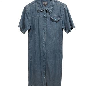 Blue J. Southwestern Medium Wash Denim Jean Turquoise Snap Button Up Dress